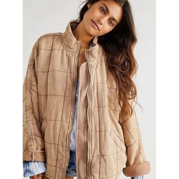 Free People Dolman Quilted Knit Jacket Top Oversized Zip-up Slouchy L NWD 274900